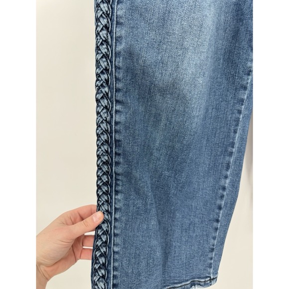 JUDY BLUE High Waist Side Braid Detail Crop Wide Leg Jeans 14W Western Boho - Picture 4 of 9